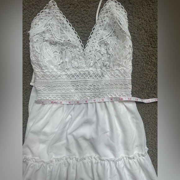 WOMENS BOHO STYLE V-NECK SPAGHETTI STRAP WHITE LACE DRESS / Size Small / NWOT - Picture 7 of 10